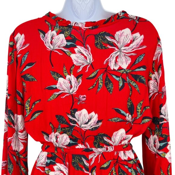 Roxy Red Floral Long-Sleeve V-neck Romper Size Small - Picture 8 of 12